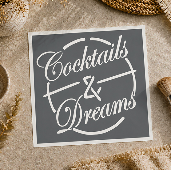 Pochoir Adhésif Cocktails and Dreams 20x20 cm Pochoir Déco Murale Bar Cuisine DIY