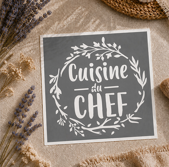 Pochoir Adhésif Cuisine du Chef 20x20 cm – Réutilisable Décoration Cuisine et DIY