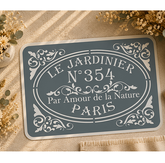 Pochoir Vintage Le Jardinier 354 – Par Amour de la Nature pour Meuble et Mur 30 x 20 cm