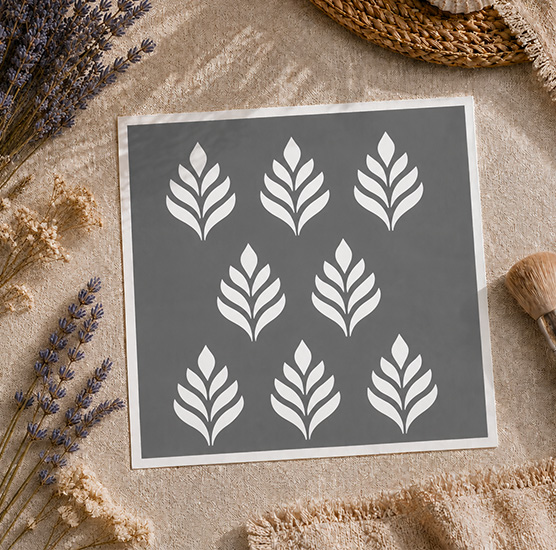 Pochoir Ornement Botanique – Palmette 20x20 cm – Pochoir Adhésif Motif Feuillage