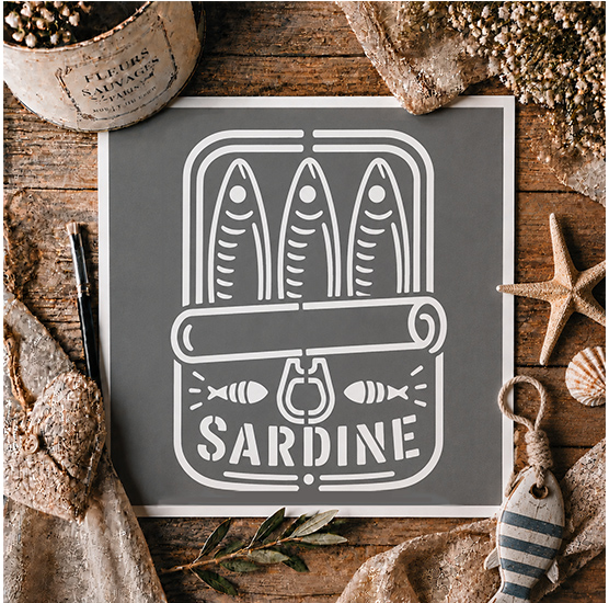 Pochoir Adhésif Trio Sardines 20x20 cm – Poissons Style Marin pour Déco Bord de Mer