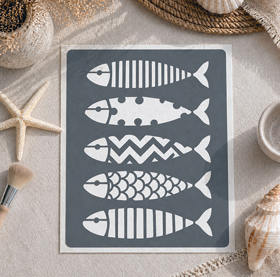 Pochoir Poissons Sardines 25x18 cm – Pochoir Marin pour Tote Bag et Déco Bord de Mer