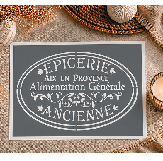 Pochoir Épicerie Vintage Aix-en-Provence 30x20 cm – Affiche Rétro Déco Cuisine Provençale