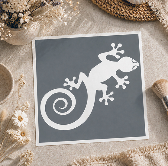 Pochoir Adhésif Lézard Gecko 20x20 cm – Motif Tropical pour Décoration DIY