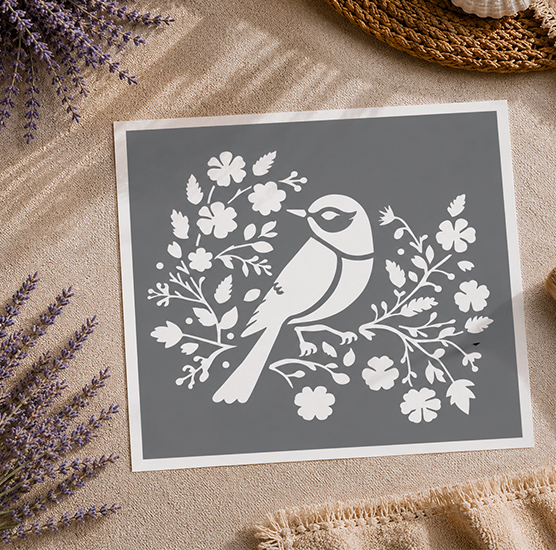 Pochoir Adhésif Oiseau & Fleurs 25x20 cm – Décoration Printanière Chic