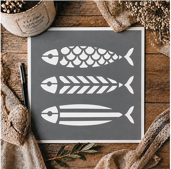 Pochoir Adhésif Sardines 20x20 cm – Poissons Style Marin pour Déco Bord de Mer