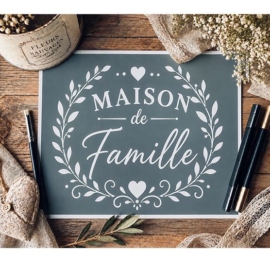 Pochoir Adhésif Vintage Maison de Famille 22x20 cm – Déco Romantique et Campagne Chic