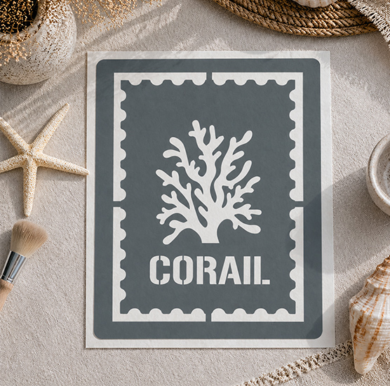 Pochoir Corail 22x18 cm – Pochoir Adhésif Réutilisable Déco Murale Bord de Mer Style Marin DIY