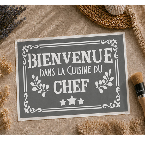 Pochoir Adhésif Bienvenue dans la Cuisine du Chef 30x20 cm – Déco Cuisine Vintage
