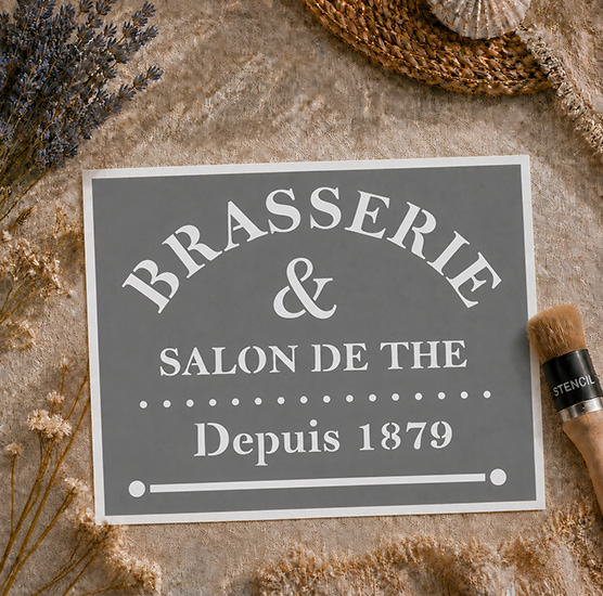 Pochoir Adhésif Brasserie & Salon de Thé 30x20 cm – Style Vintage Français