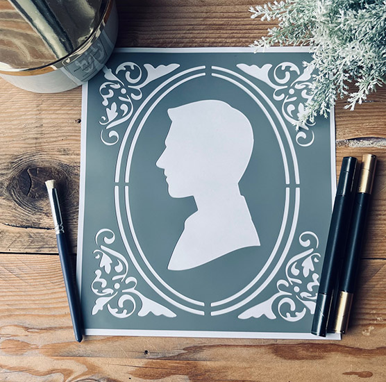 Pochoir Adhésif Décoratif, PVC, Motif Camée Homme Vintage, 25 x 20 cm.