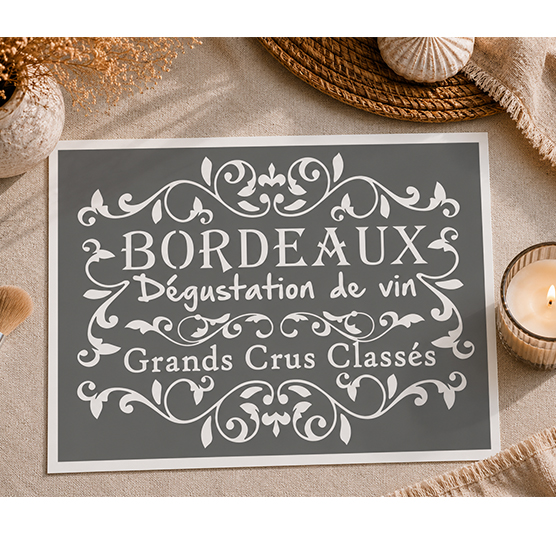 Pochoir Adhésif Affiche Vin Dégustation Grands Crus Classés 30x20 cm – Déco Cave à Vin Vintage
