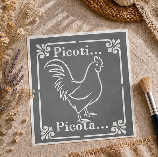 Pochoir Adhésif Coq Picoti Picota 25x20 cm – Déco Cuisine Campagne et Ferme Rustique