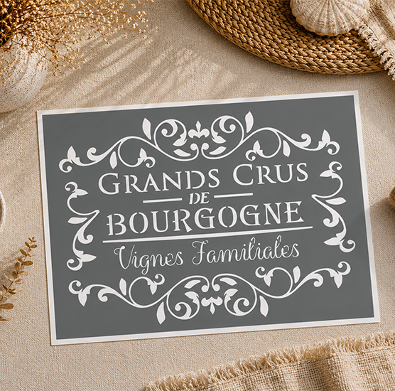 Pochoir Adhésif Grands Crus de Bourgogne 30x20 cm – Pochoir Vin Vintage Déco Cuisine Cave DIY