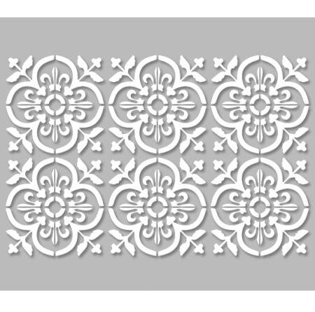 Pochoir Adhésif 30 x 20 cm Set de 6 Carreaux Ciment Fleurs de Lys