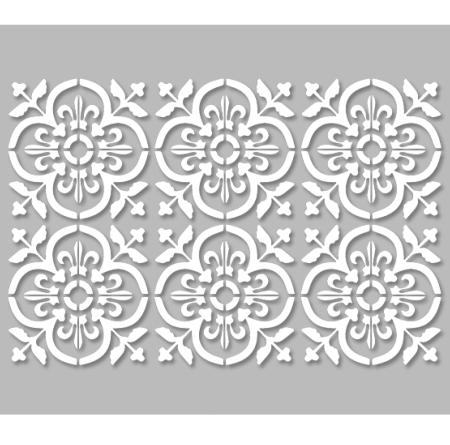 Pochoir Adhésif 30 x 20 cm Set de 6 Carreaux Ciment Fleurs de Lys