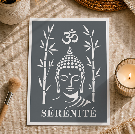 Pochoir Zen Bouddha Bambou Sérénité 25x20 cm – Déco Murale et Meuble DIY Réutilisable