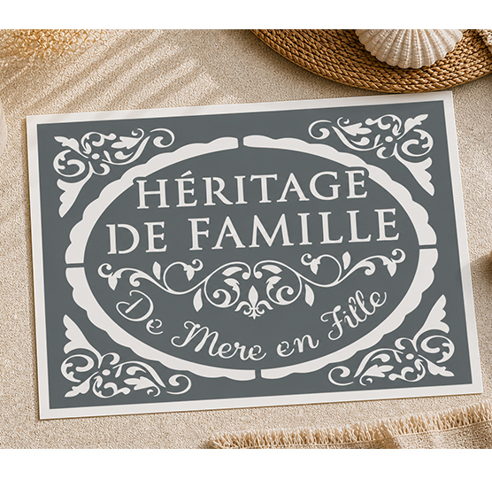 Pochoir Adhésif Héritage de Famille de Mère en Fille Vintage 30x20 cm - Décoration Meuble
