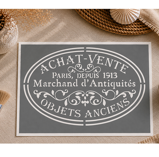 Pochoir Adhésif Affiche Achat Vente Objets Anciens 30x20 cm – Marchand d’Antiquités Vintage