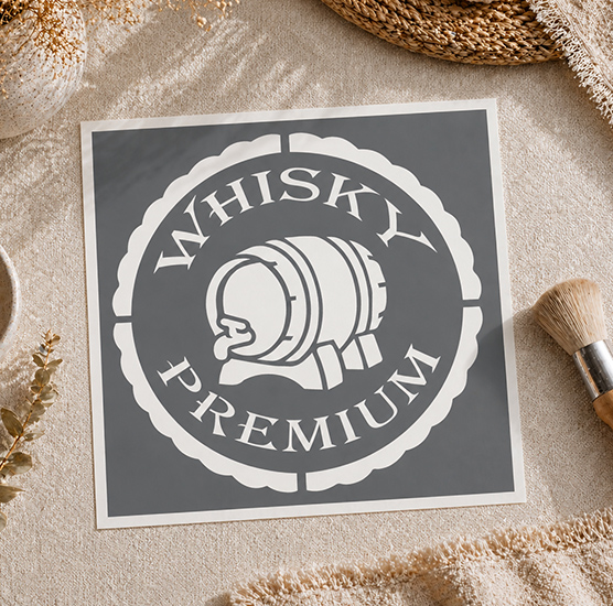 Pochoir Adhésif Médaillon Whisky Premium 20x20 cm Décoration Bar Cave à Whisky Vintage