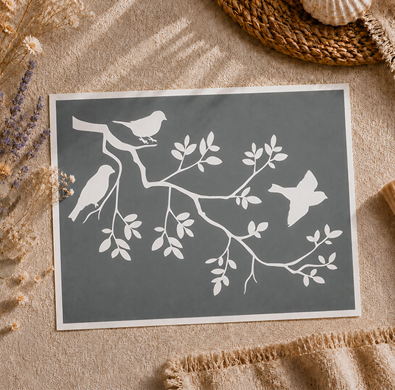 Pochoir Adhésif Oiseaux sur Branche 30x20 cm – Déco Nature & Zen