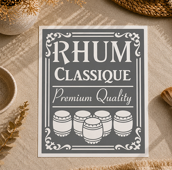 Pochoir Adhésif Affiche Rhum Classique 25x20 cm Pochoir Bar Vintage Cave à Rhum DIY