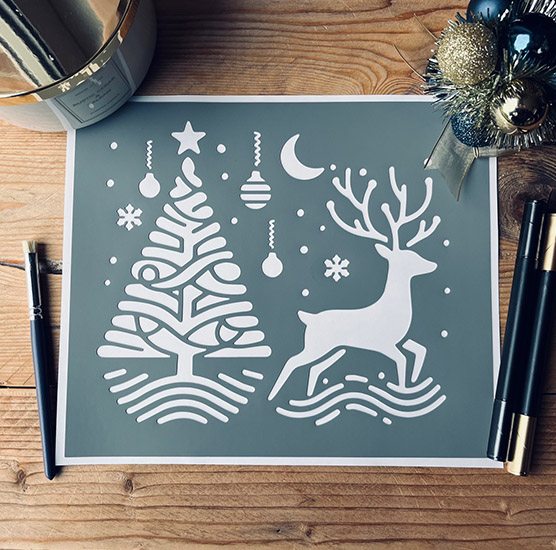 Pochoir Adhésif 25 x 20 cm Sapin de Noël & Renne