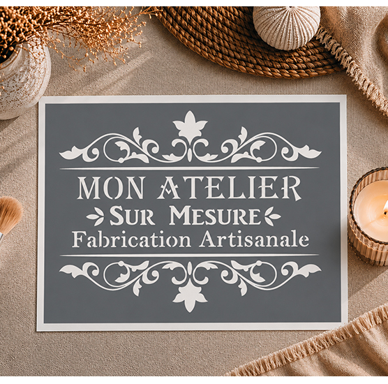 Pochoir Affiche Mon Atelier Sur Mesure 30x20 cm – Fabrication Artisanale Déco Vintage