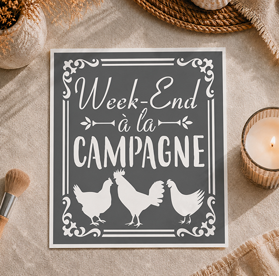 Pochoir Adhésif Affiche Week-end à la Campagne 25x20 cm – Déco Nature Campagne Chic