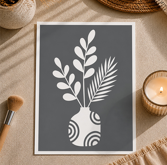 Pochoir Vase Feuilles Moderne 25x18 cm – Pochoir Adhésif Réutilisable Déco Murale Design Végétal
