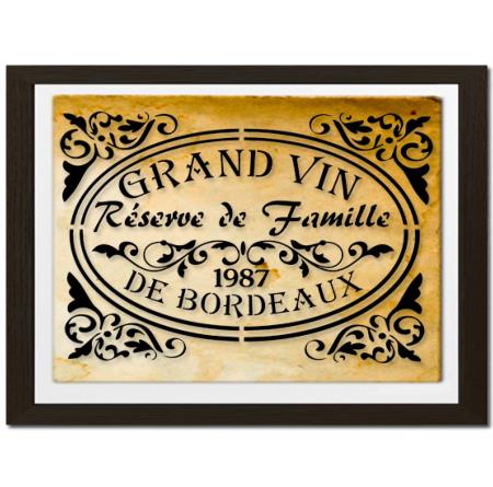 Pochoir Adhésif 30 x 20 cm Affiche Vin de Bordeaux Vintage
