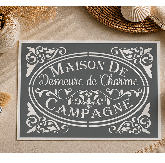 Pochoir Maison de Campagne Vintage / Demeure de Charme 30x20 cm – Déco Campagne Chic