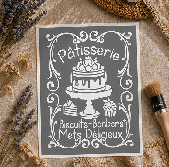Pochoir Adhésif Pâtisserie 30x20 cm – pour Déco Cuisine et Salon de Thé
