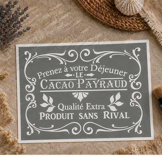 Pochoir Adhésif Vintage Cacao Payraud 30x20 cm – Style Ancienne Publicité Française