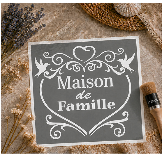 Pochoir Adhésif Vintage Maison de Famille 25x20 cm – Déco Romantique Campagne Chic