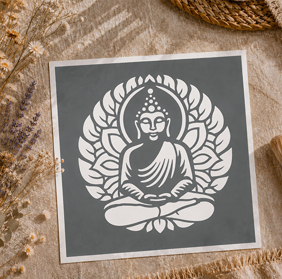 Pochoir Adhésif Bouddha Méditation 20x20 cm – Déco Zen et Relaxation