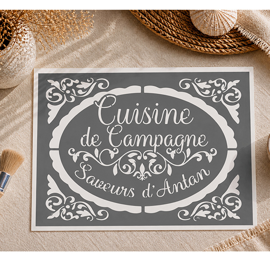 Pochoir Adhésif Médaillon Cuisine de Campagne 30x20 cm Pochoir Déco Cuisine Vintage DIY