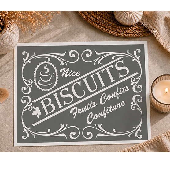 Pochoir Adhésif Biscuits & Confitures – Fruits Confits Nice Style Vintage 30x20 cm