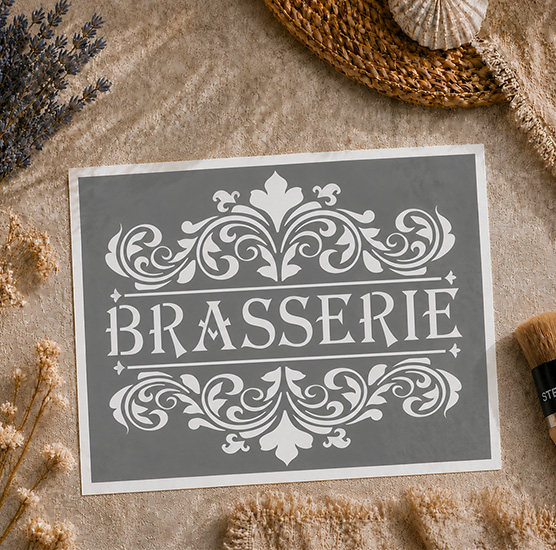 Pochoir Adhésif Déco Brasserie 25x20 cm – Style Ancien Chic et Raffiné