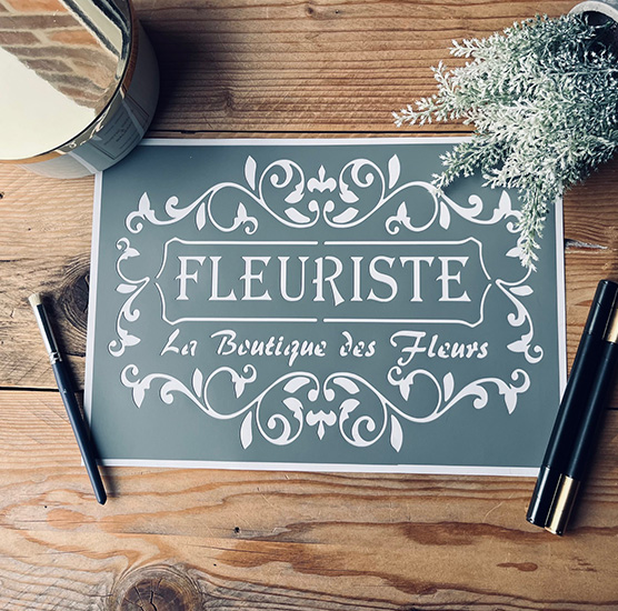 Pochoir Adhésif Style Nature en PVC, Motif Médaillon Fleuriste, 30 x 20 cm