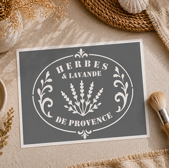 Pochoir Herbes & Lavande de Provence – Style Vintage Chic 25x20 cm