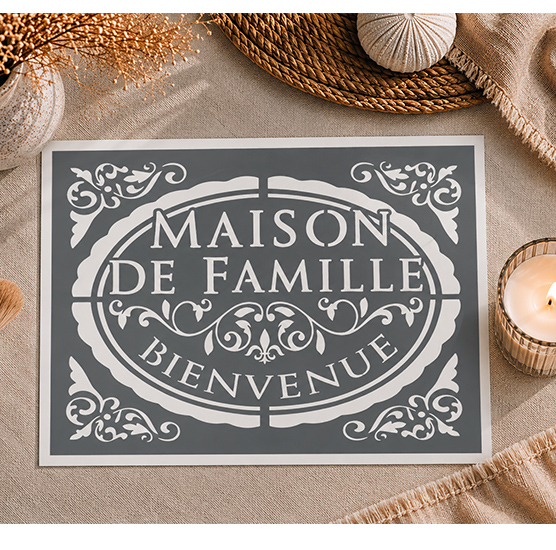Pochoir Adhésif Médaillon Maison de Famille 30x20 cm – Décoration Vintage Réutilisable