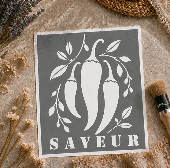 Pochoir Piments Cuisine Saveur 25x18 cm – Déco Cuisine Gourmande