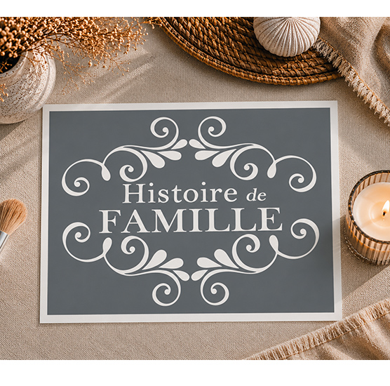Pochoir Adhésif Histoire de Famille – Décoration Vintage Texte Ancien 30x20 cm