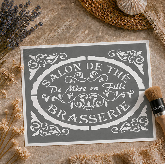 Pochoir Adhésif Vintage Salon de Thé Brasserie 30x20 cm – Déco Cuisine Rétro Française