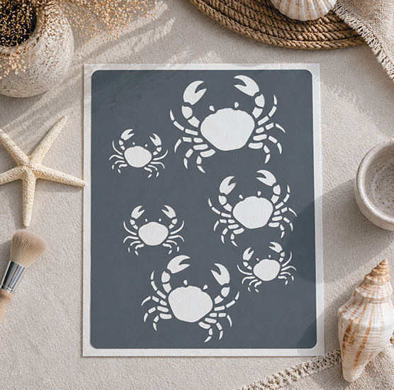 Pochoir Crabes Marin 25x18 cm – Pochoir Adhésif pour Tote Bag et Déco Bord de Mer