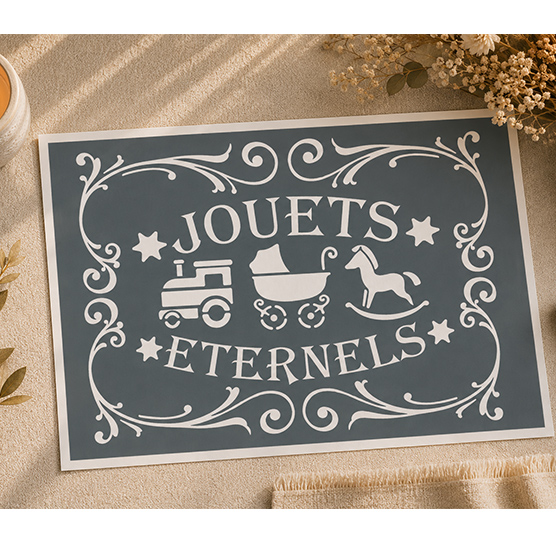 Pochoir Affiche Jouets Éternels 30x20 cm – Décoration Vintage Esprit Boutique Ancienne