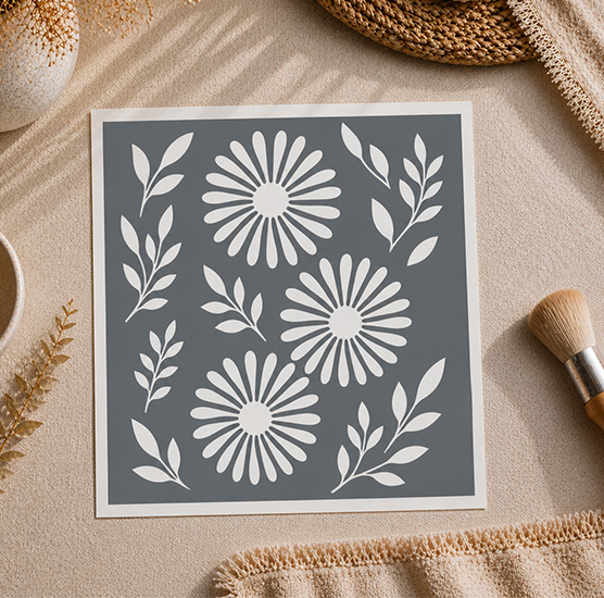 Pochoir Fleurs Marguerites 20x18 cm – Pochoir Adhésif Feuilles Déco Murale Réutilisable