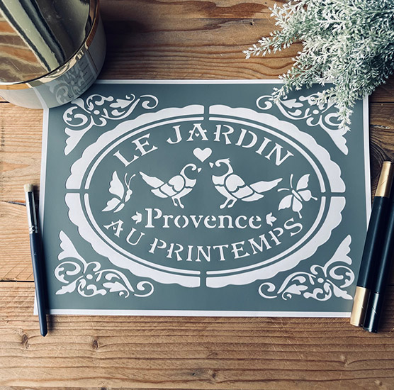 Pochoir Adhésif Style Nature en PVC, Motif Médaillon & Oiseaux, 30 x 20 cm