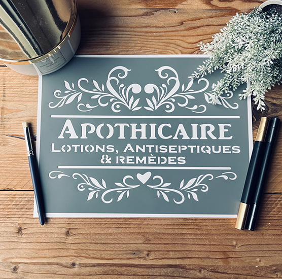 Pochoir Adhésif Style Vintage en PVC, Motif Affiche Apothicaire, 30 x 20 cm